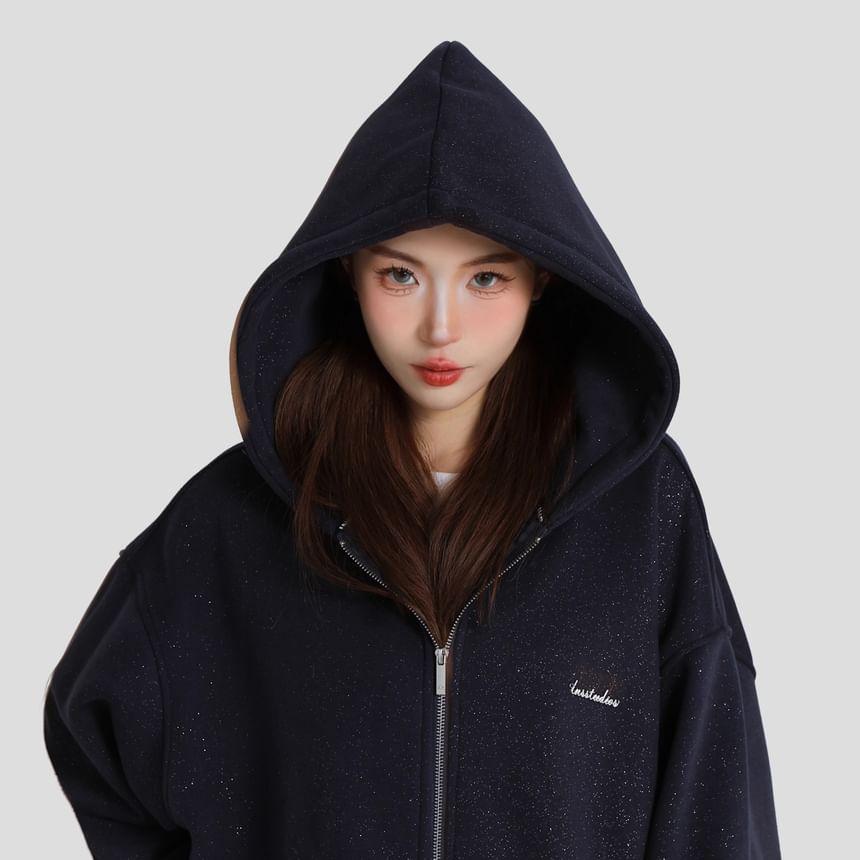 Lettering Hooded Zip-Up Jacket Product Image