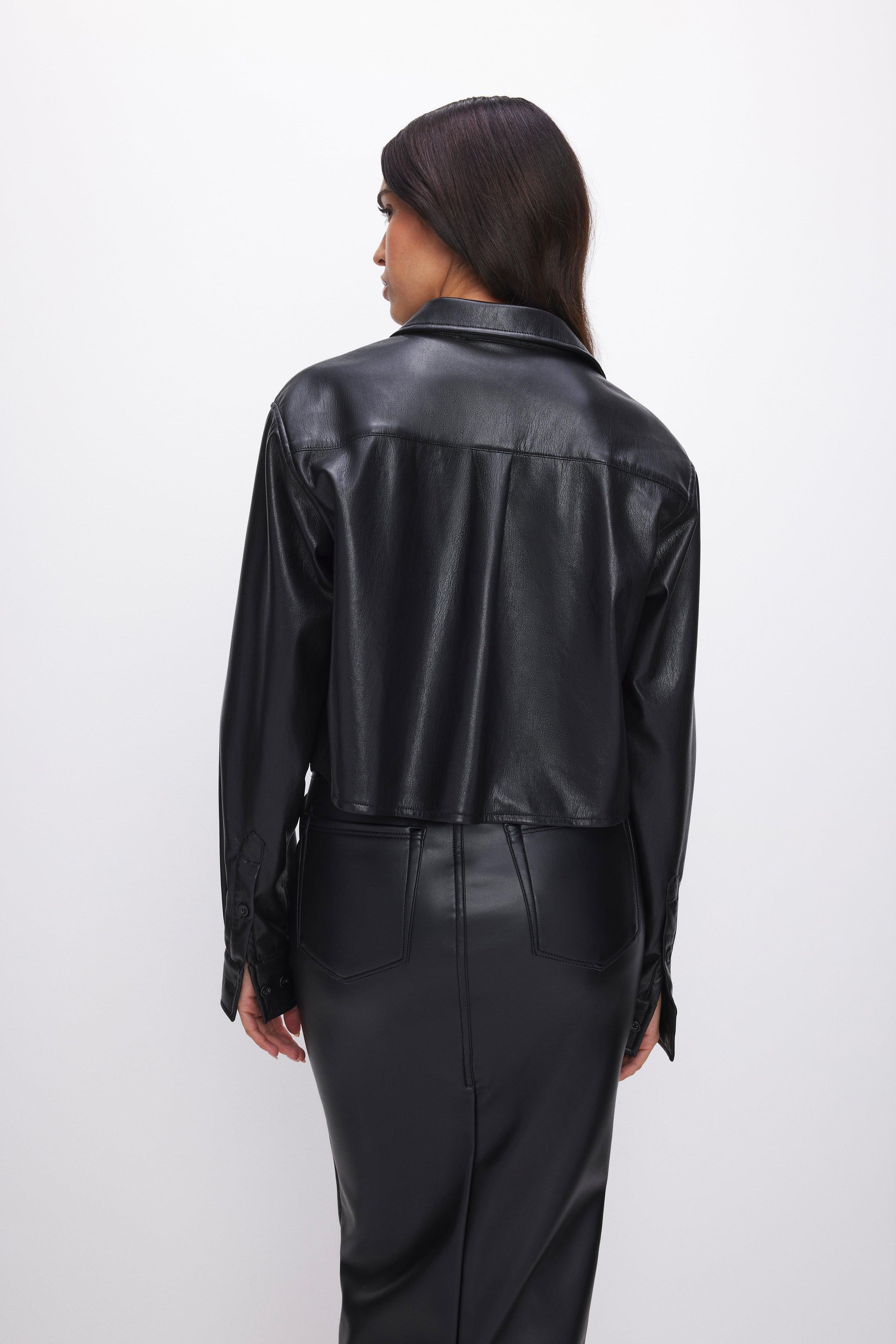 FAUX LEATHER CROPPED SHIRT | BLACK001 Product Image