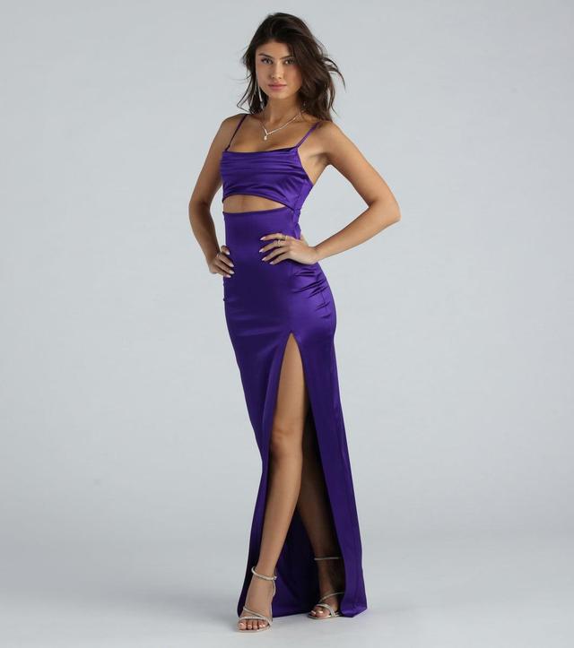 Kyla Cutout High Slit Satin Formal Dress Product Image