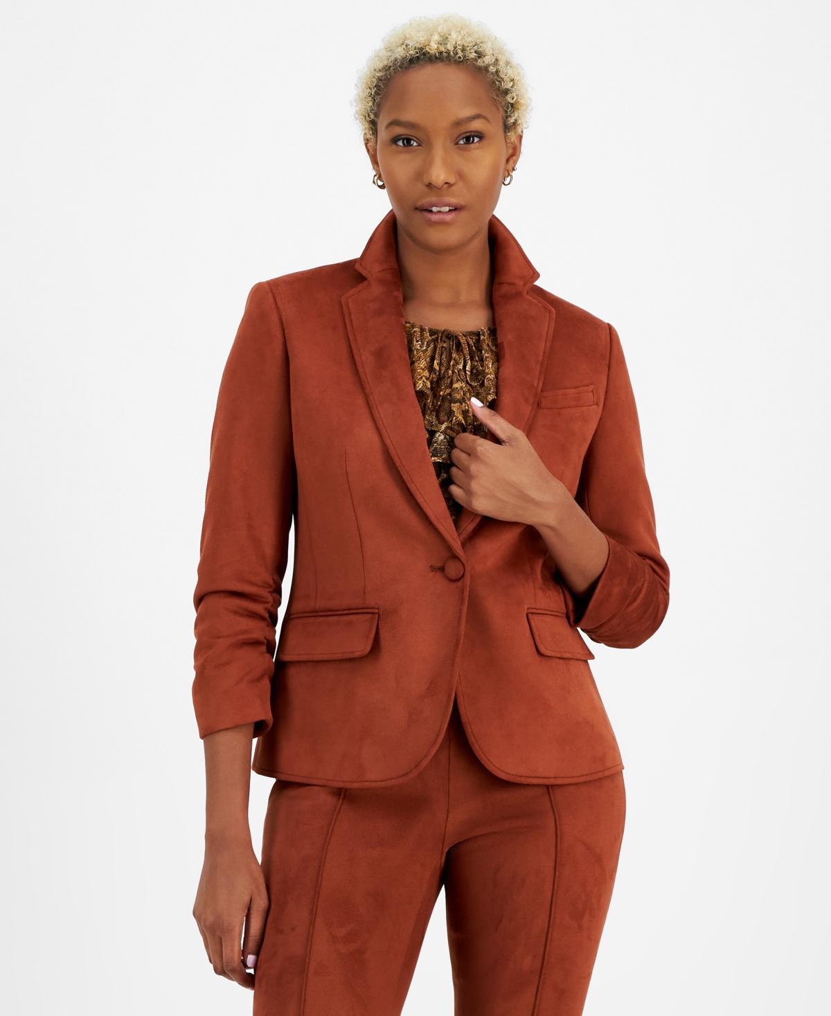 Bar Iii Womens Scuba Faux Suede One-Button Blazer, Created for Macys Product Image