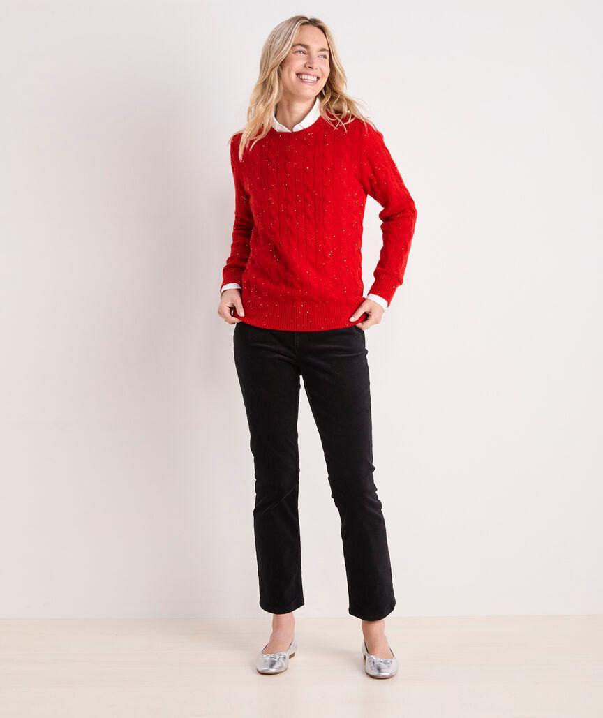 Sequin Cashmere Cable Crewneck Sweater Product Image