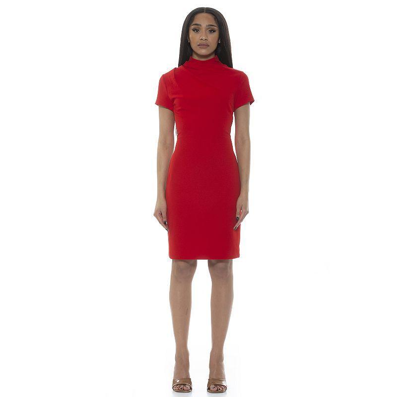 Womens ALEXIA ADMOR Sadee Draped Mockneck Sheath Dress Product Image