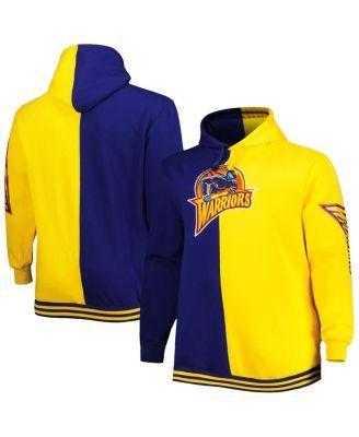 Mens Mitchell & Ness /Gold Golden State Warriors Big & Tall Hardwood Classics Split Pullover Hoodie Blue Product Image