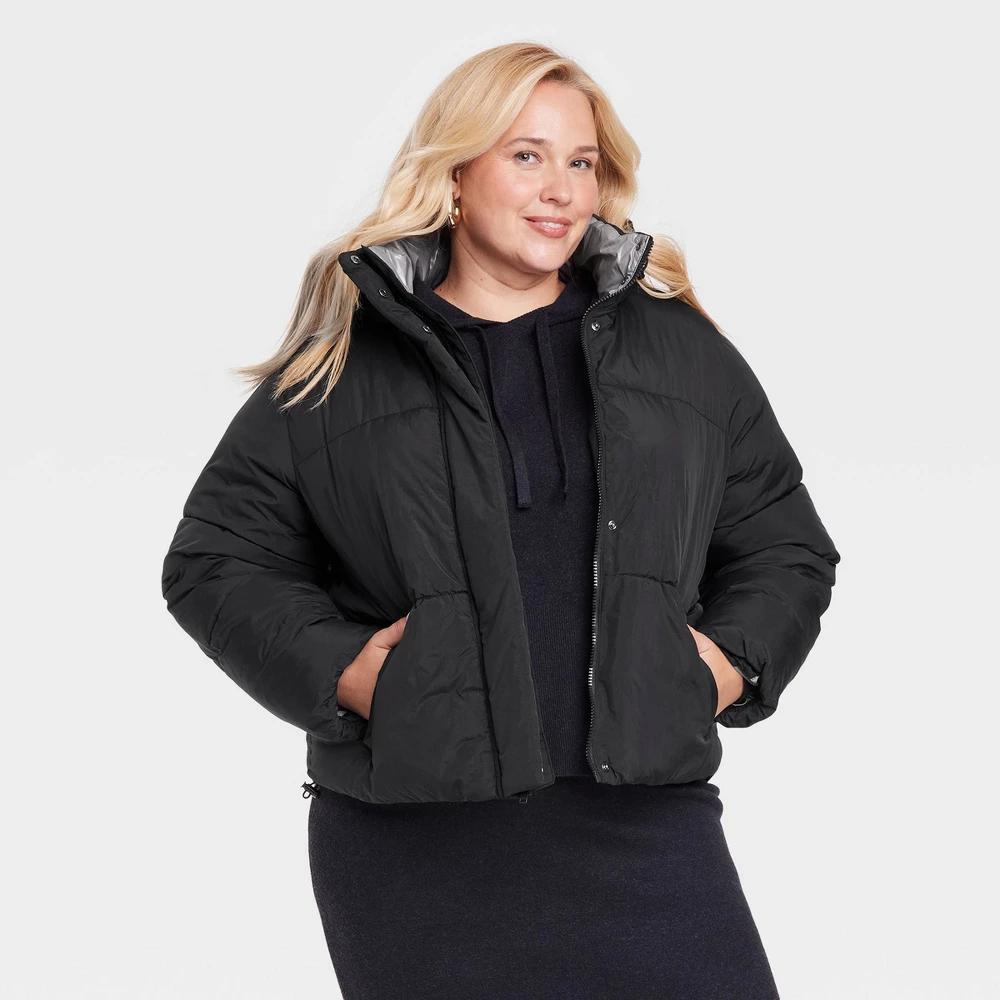 Womens Nylon Puffer Jacket - A New Day Black 1X product image