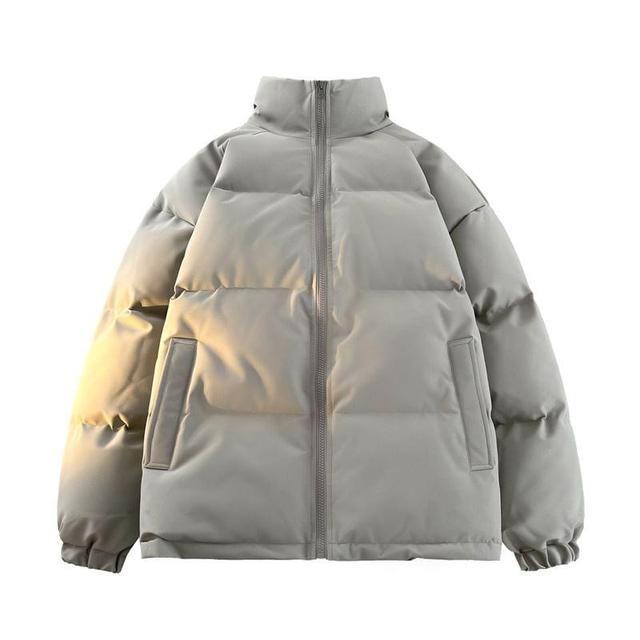 Stand Collar Plain Zip Puffer Jacket Product Image