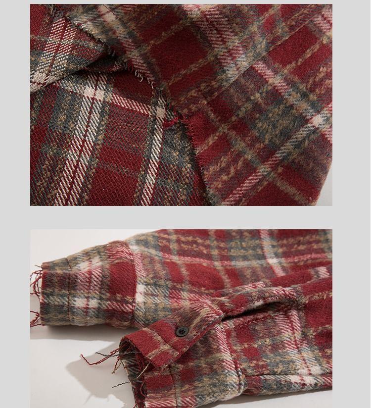 Plaid Hooded Zip-Up Jacket Product Image