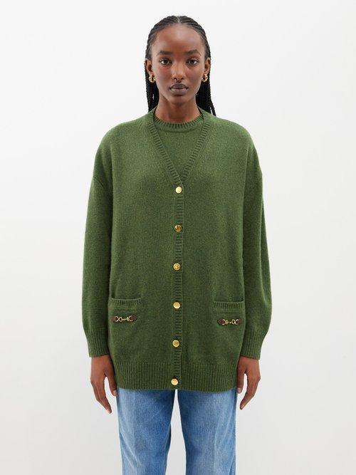 Gucci - Horsebit Cashmere Cardigan - Womens - Dark Green Product Image