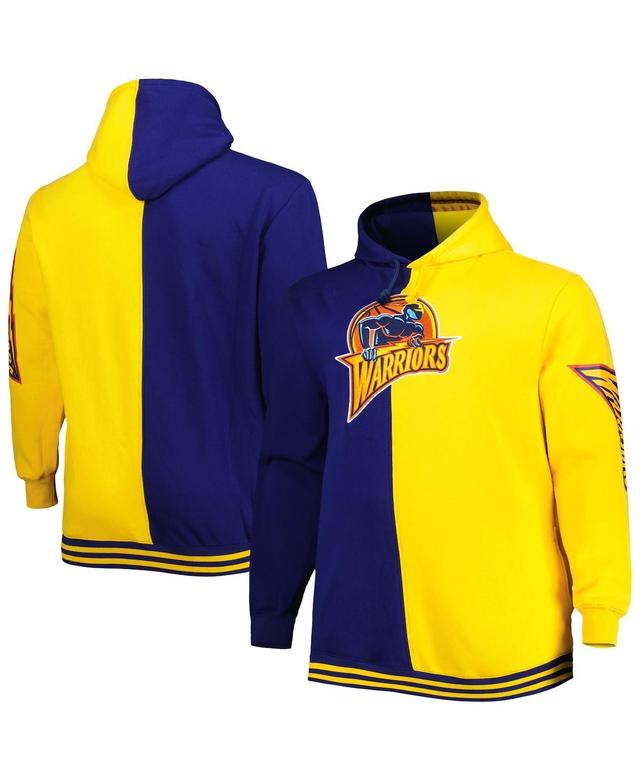 Mens Mitchell & Ness /Gold Golden State Warriors Big & Tall Hardwood Classics Split Pullover Hoodie Blue Product Image