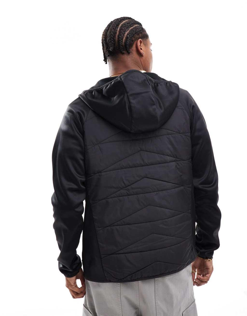 ONLY & SONS multi texture padded jacket with hood in black Product Image