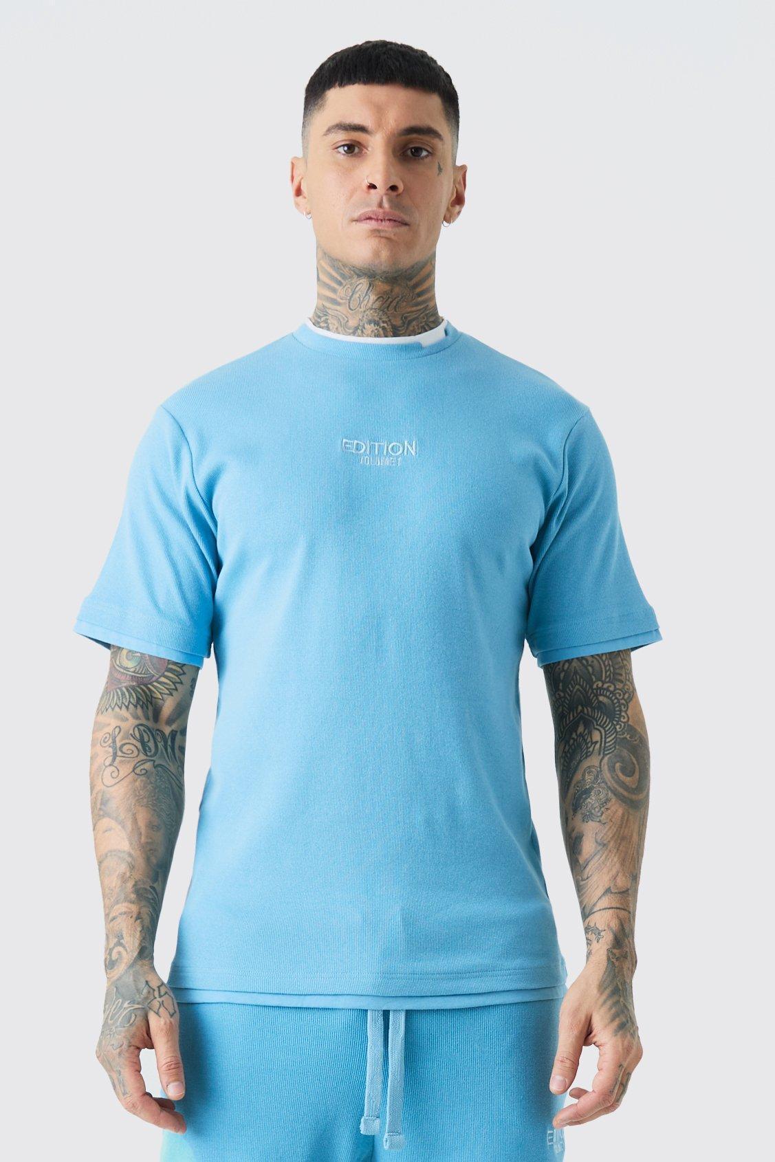 Mens Blue Tall EDITION Heavyweight Ribbed Fauxlayer T-shirt, Blue Product Image