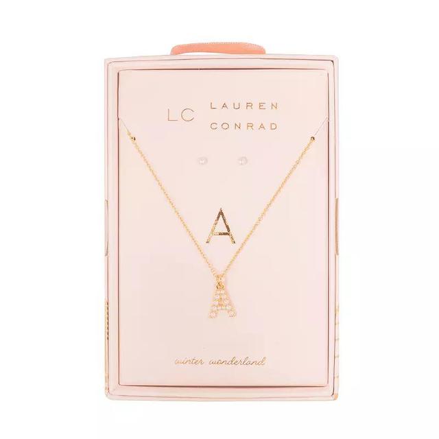 LC Lauren Conrad Simulated Pearl Initial Necklace & Earring Set, Womens, A Initial Product Image