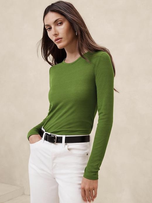 Sheer Ribbed Long-Sleeve T-Shirt Product Image