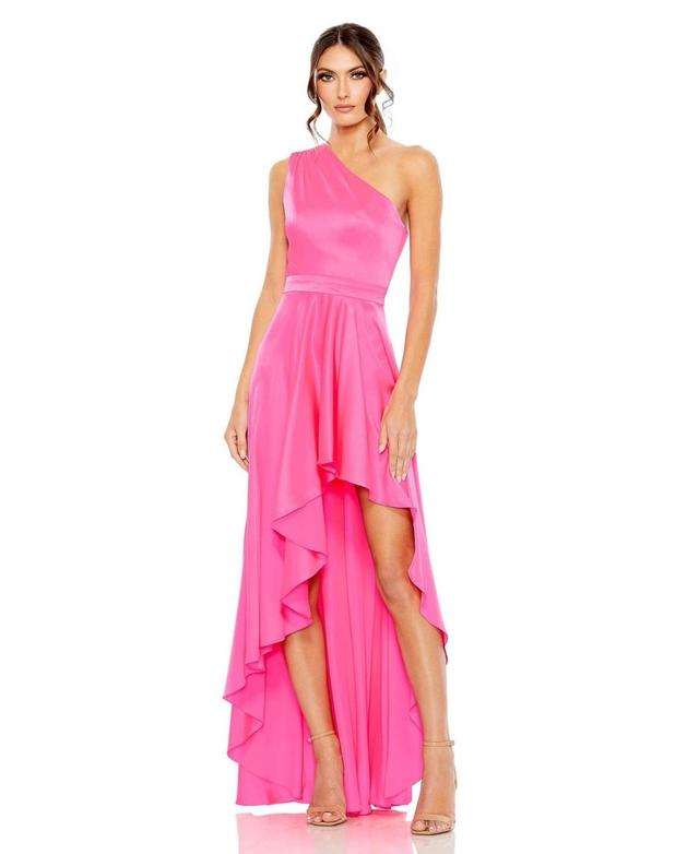 Womens One-Shoulder High-Low Satin Gown Product Image