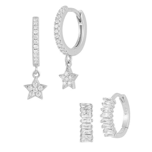 Sunkissed Sterling Cubic Zirconia Star Charm Huggie Hoop Earring Set, Womens, Silver Tone Product Image