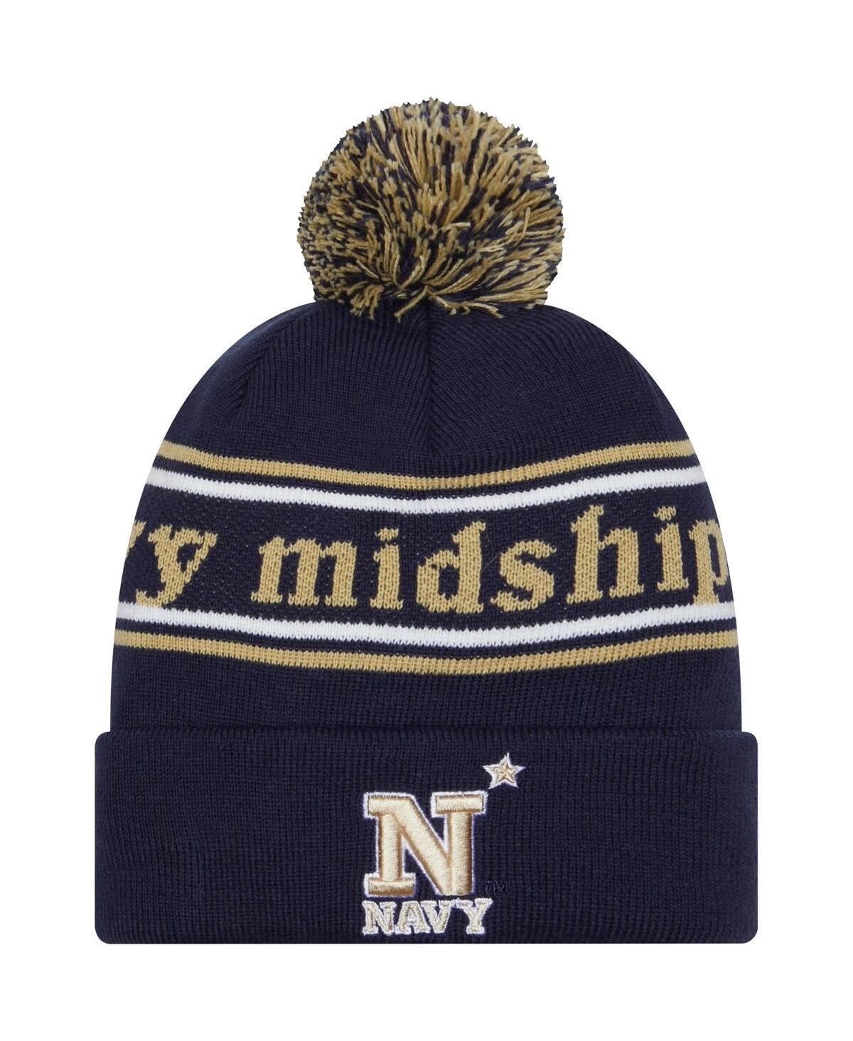 Mens New Era Midshipmen MarqueeCuffed Knit Hat with Pom, Blue Product Image