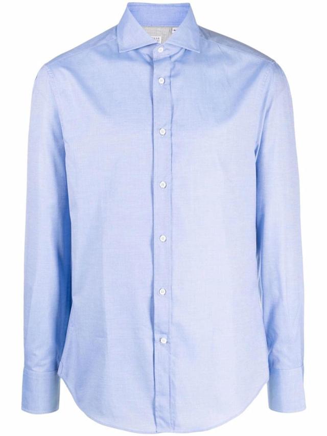 Long-sleeve Buttoned Shirt In Blue Product Image