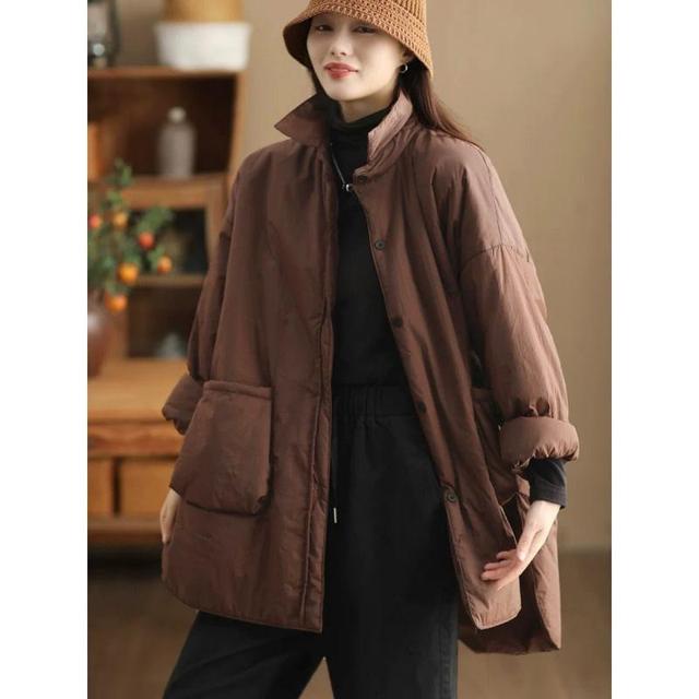 Collared Plain Padded Button-Up Coat Product Image