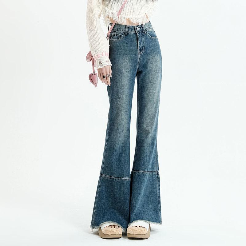 High Waist Washed Flared Jeans Product Image