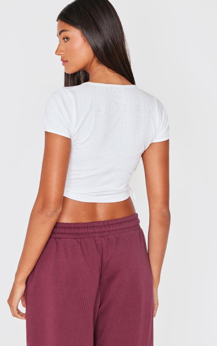 White Contour Pointelle Cross Over Detail Crop Top Product Image