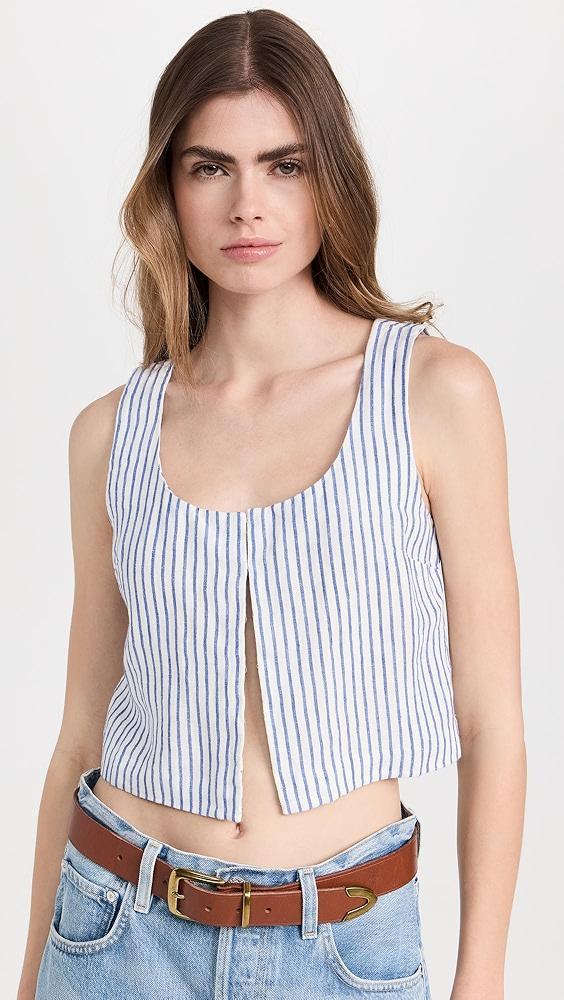 Madewell Scoopneck Crop Tank in Stripe 100% Linen | Shopbop Product Image