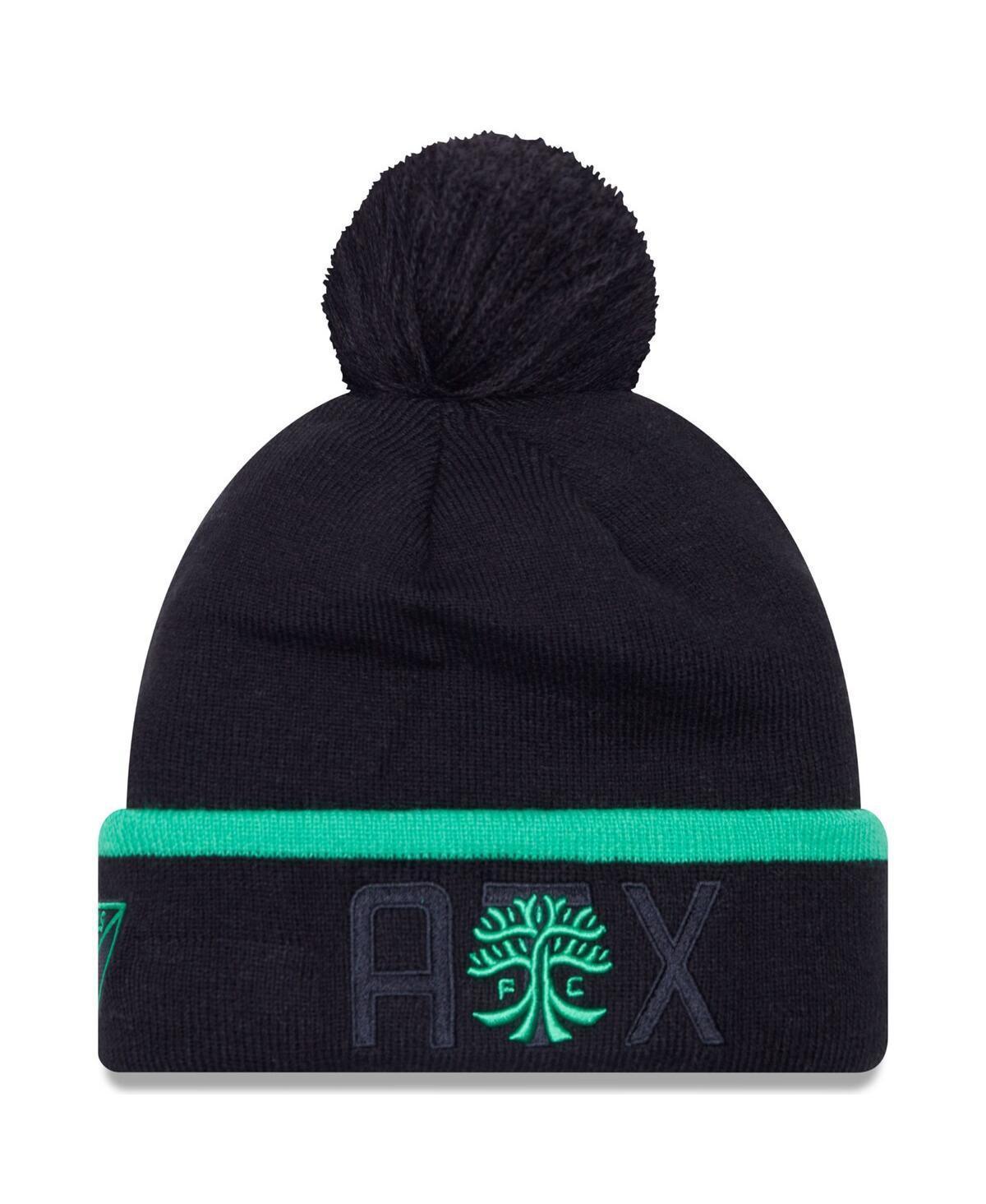 Mens New Era Black Austin Fc Wordmark Kick Off Cuffed Knit Hat with Pom Product Image