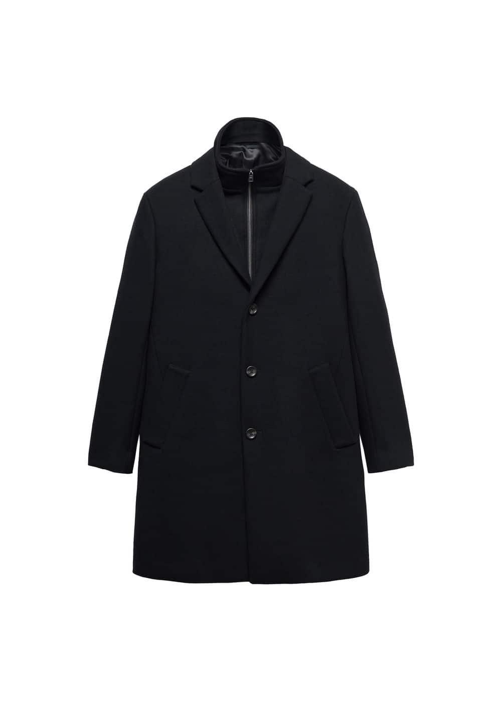 MANGO MAN - Wool coat with detachable collar blackMen Product Image