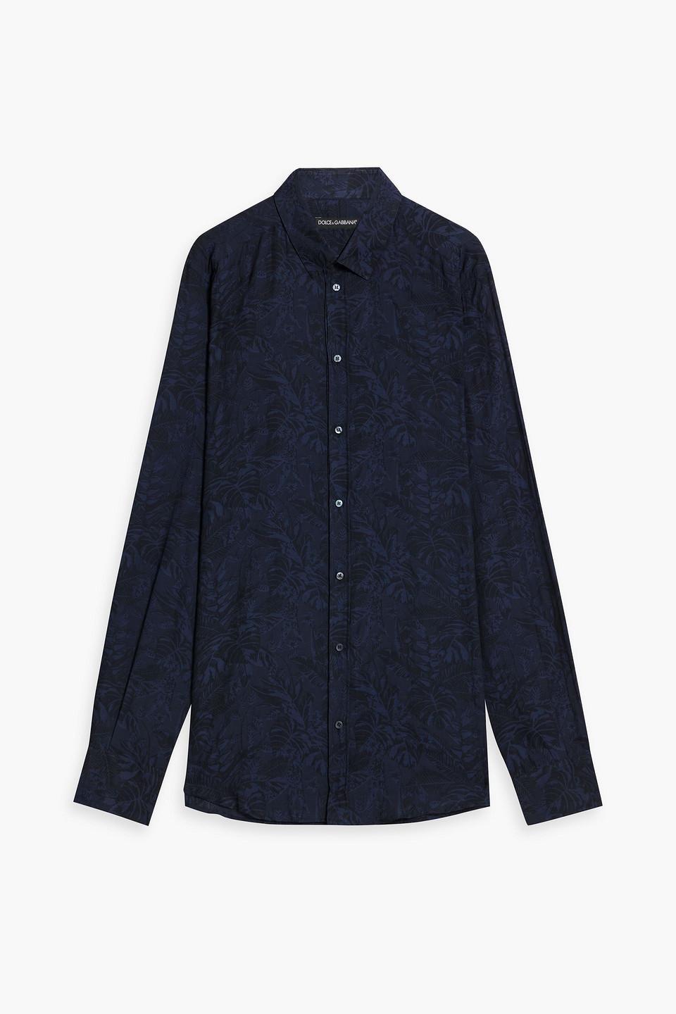 Cotton-jacquard Shirt In Navy Product Image