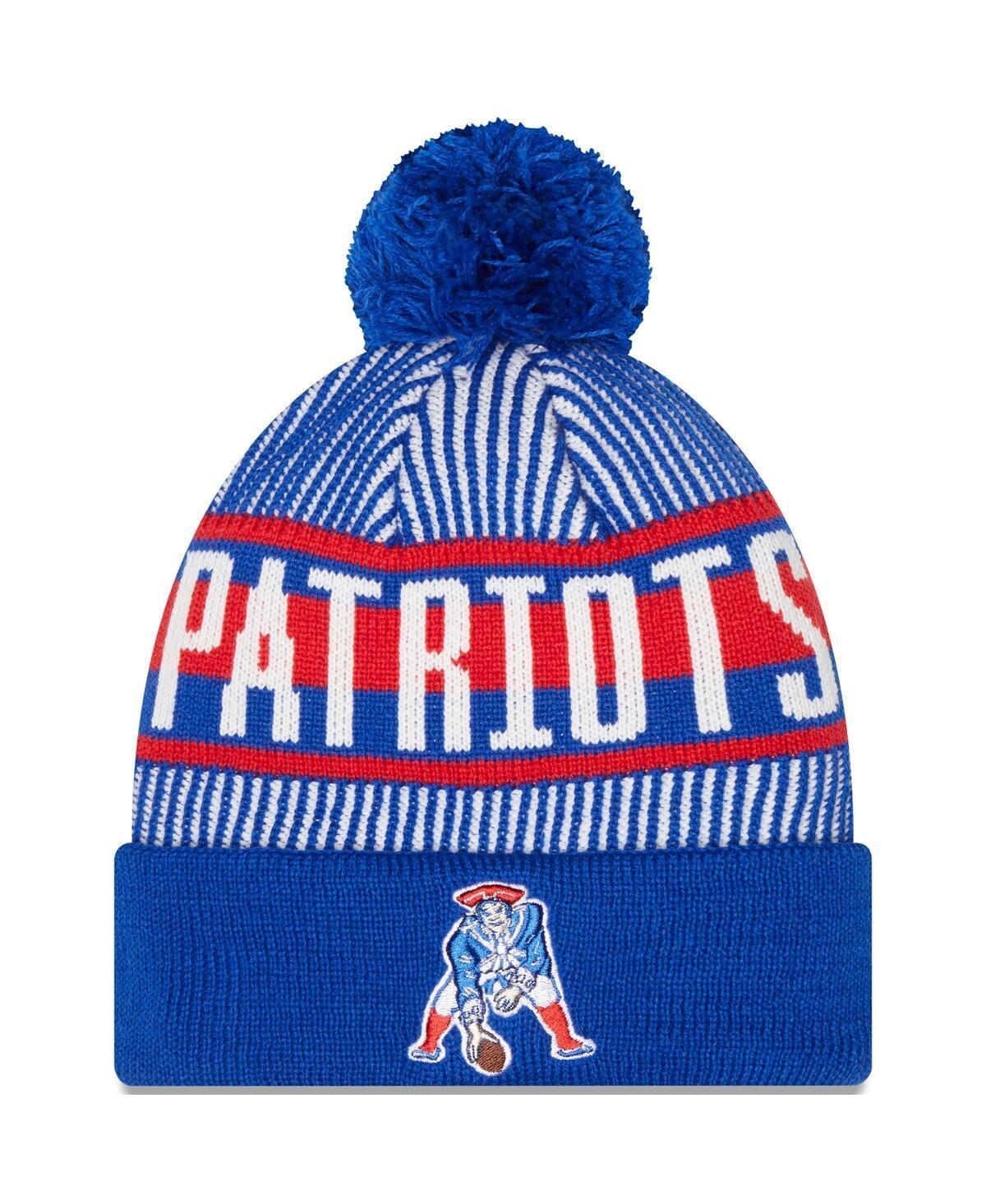 Mens New Era Royal New England Patriots Striped Cuffed Knit Hat with Pom Product Image