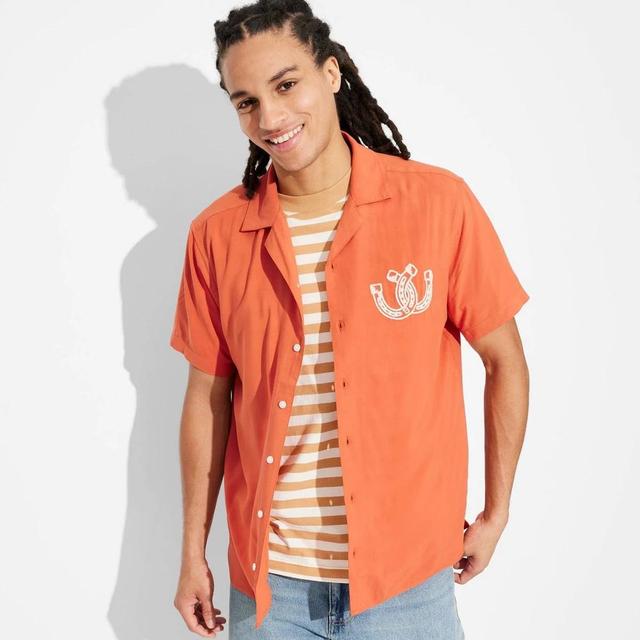 Mens Relaxed Fit Short Sleeve Button-Down Shirt - Original Use Orange Product Image