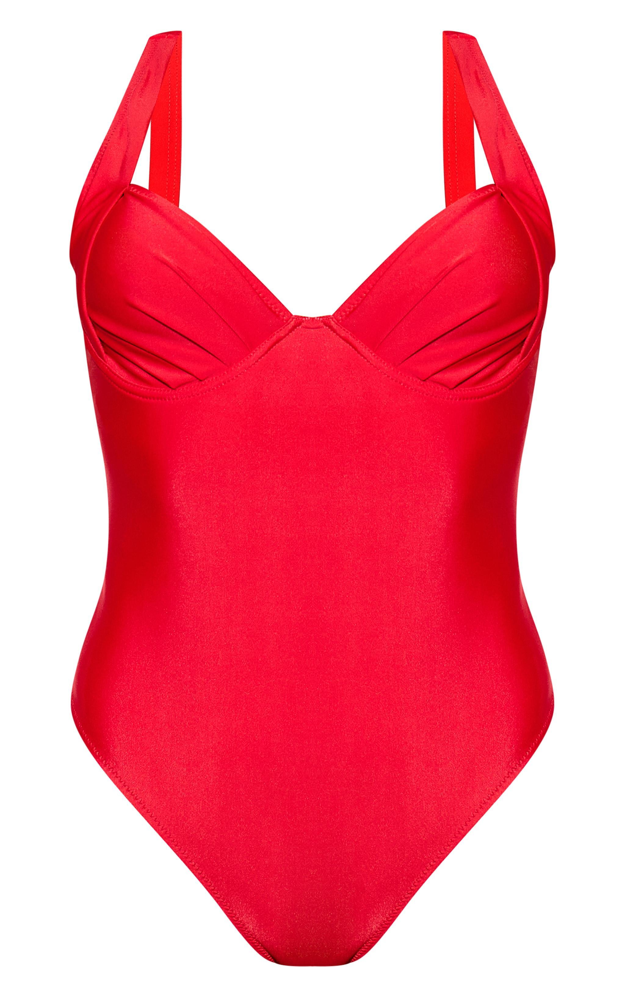 Red Ruched Cup Underwired Swimsuit Product Image