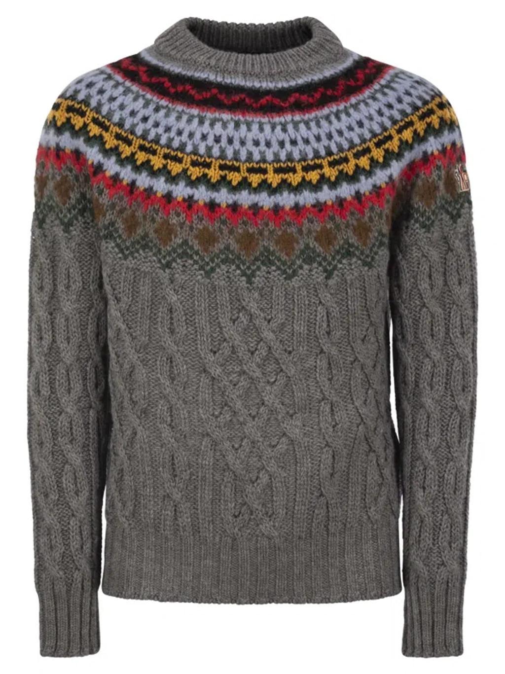 MONCLER Grenoble Cable Knit Crewneck Jumper In Grey Product Image