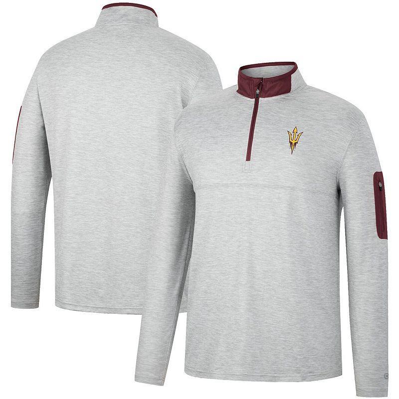 Mens Colosseum Heathered Gray/Maroon Arizona State Sun Devils Country Club Windshirt Quarter-Zip Jacket Grey Product Image