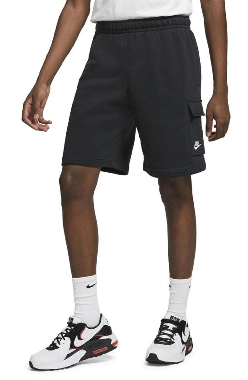 NIKE Sportswear Club Wide-leg Cotton-blend Jersey Cargo Shorts In Black/black/white Product Image