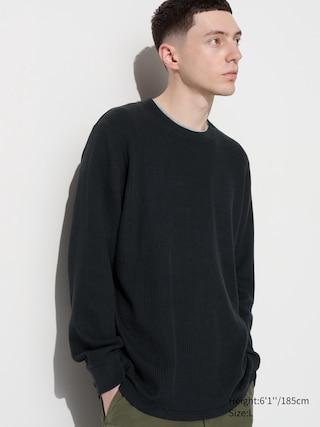 Mens Waffle T-Shirt Long-Sleeve Black XS UNIQLO US Product Image