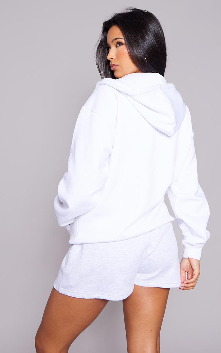 White Oversized Zip Up Plain Front Hoodie Product Image