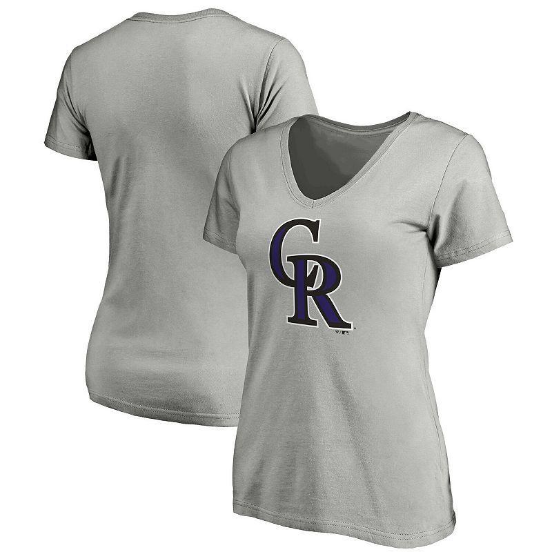 Womens Fanatics Branded Heathered Gray Colorado Rockies Core Official Logo V-Neck T-Shirt Product Image