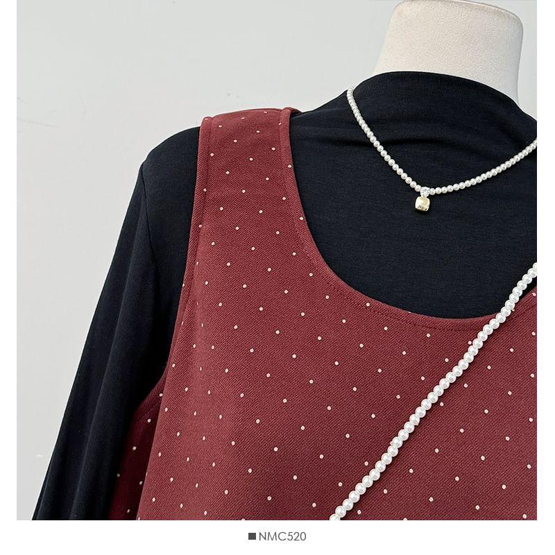 Set: Dotted Tank Dress + Mock-Neck Tee Product Image