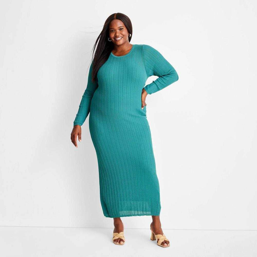 Womens Long Sleeve Sheer Midi Dress - Future Collective with Jenny K. Lopez Teal Blue 2X product image