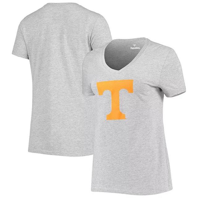 Womens Fanatics Branded Heathered Gray Tennessee Volunteers Primary Logo V-Neck T-Shirt Product Image