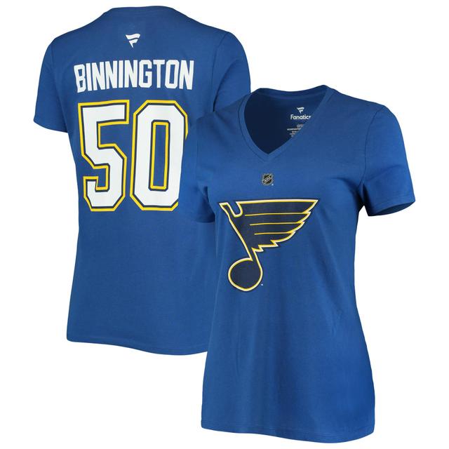 Womens Fanatics Branded Jordan Binnington St. Louis s Team Authentic Stack Name & Number V-Neck T-Shirt Product Image