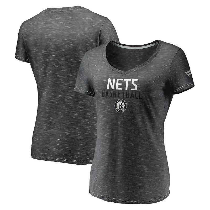 Womens Fanatics Branded Charcoal Brooklyn Nets Double-Fade Space-Dye V-Neck T-Shirt Product Image