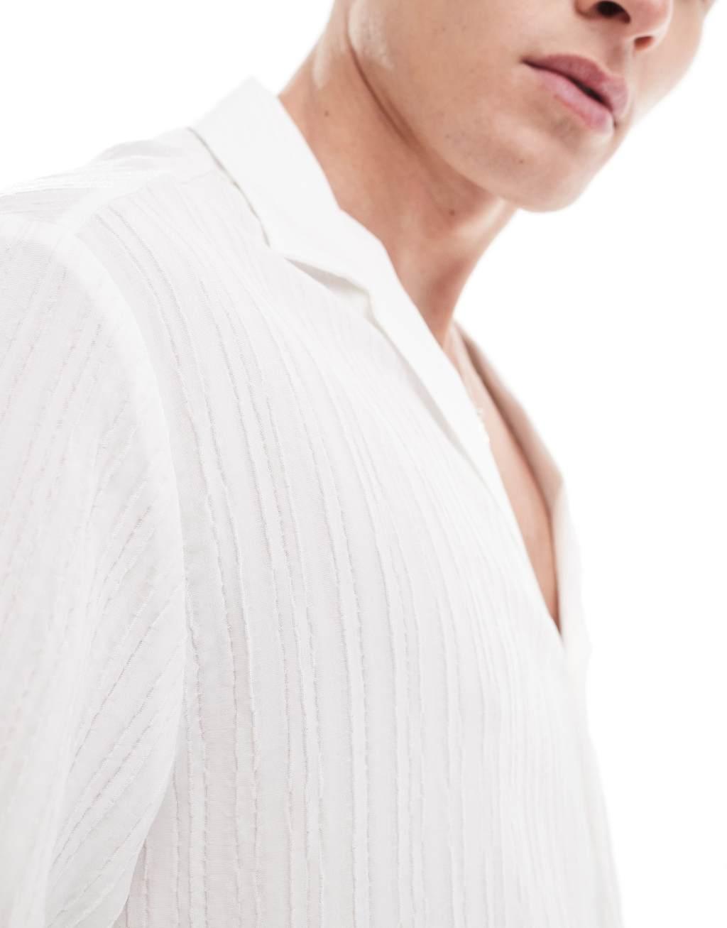 ASOS DESIGN short sleeve relaxed deep revere collar shirt in white  Product Image