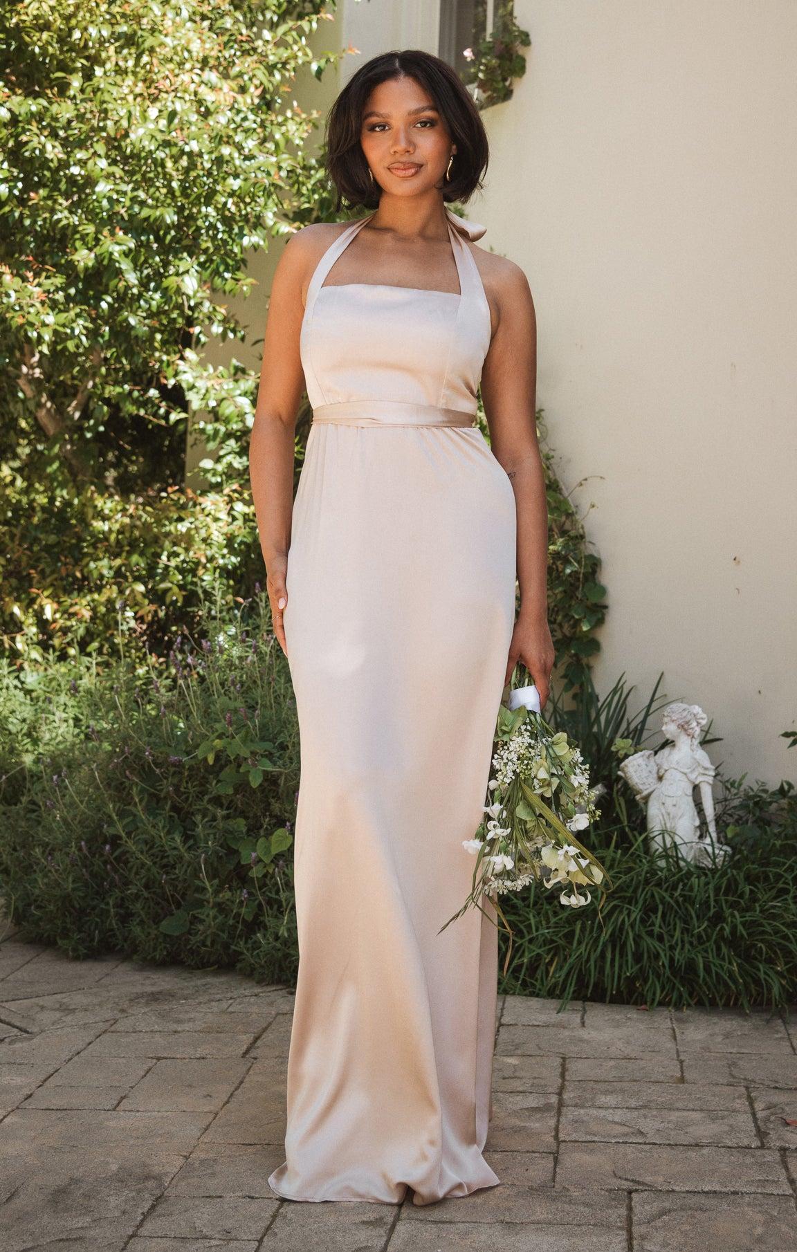 Hazel Halter Maxi Dress ~ Champagne Luxe Satin Product Image