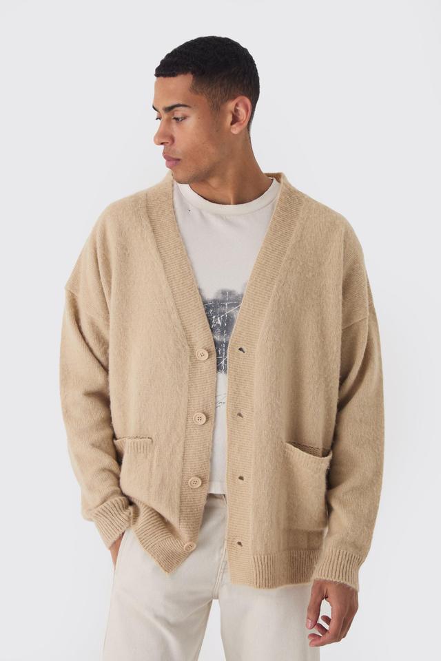 Brushed Knit Oversized Drop Shoulder Cardigan | boohooMAN USA Product Image