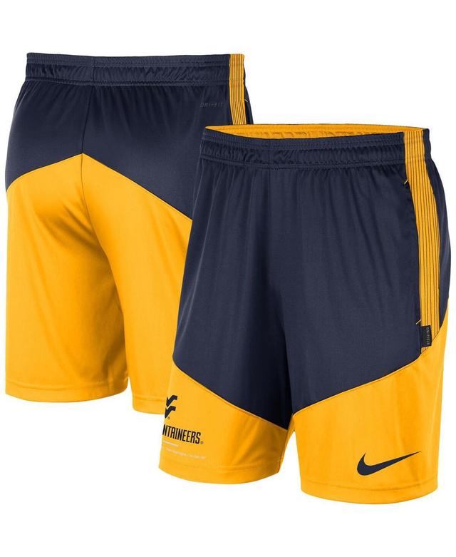 Mens Nike Navy, Gold West Virginia Mountaineers Team Performance Knit Shorts Product Image