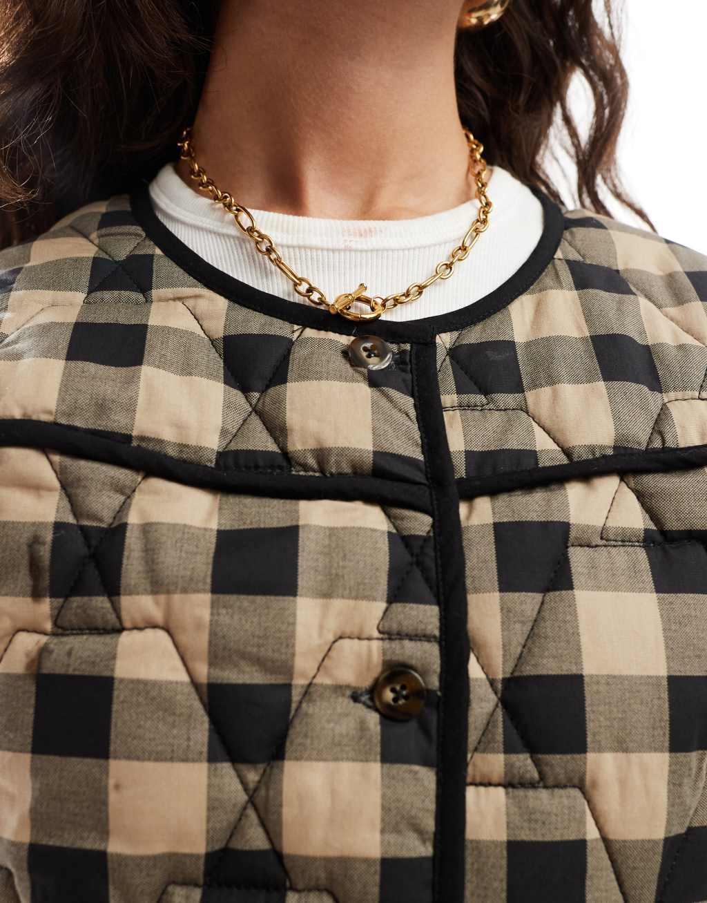 ASOS DESIGN quilted jacket in brown gingham Product Image