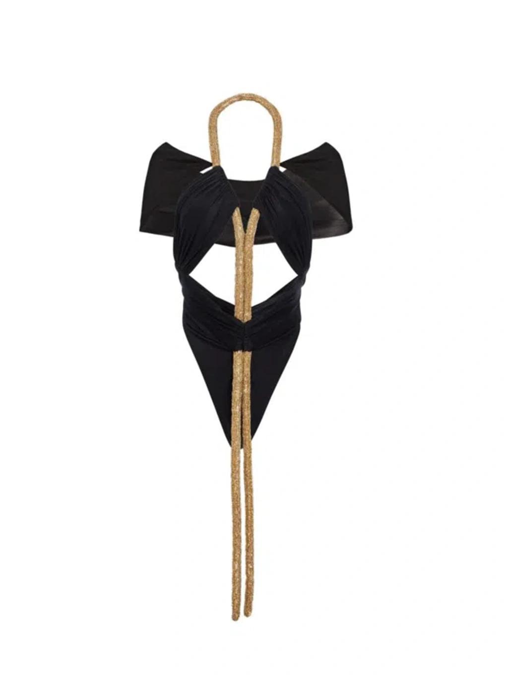 RETROFÉTE Leidy Cut-out Bodysuit In Black Gold Product Image