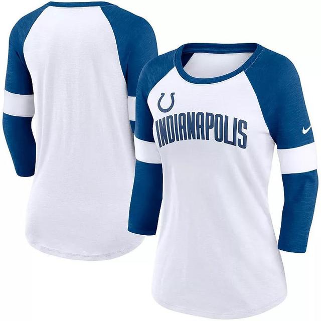 Womens Nike Indianapolis Colts White, Heathered Royal Football Pride Slub 3/4 Raglan Sleeve T-shirt - White Product Image