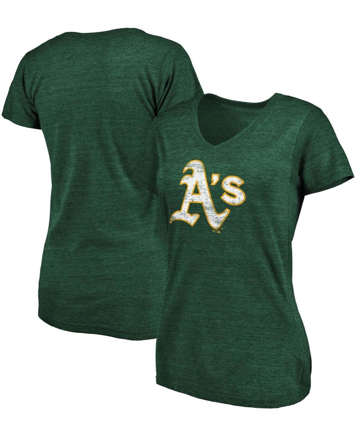 Womens Fanatics Branded Heathered Oakland Athletics Core Weathered Tri-Blend V-Neck T-Shirt Product Image