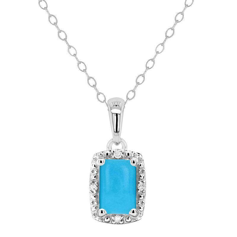 Celebration Gems Sterling Silver Emerald Cut Stabilized Turquoise & Diamond Accent Pendant Necklace, Womens Blue Product Image